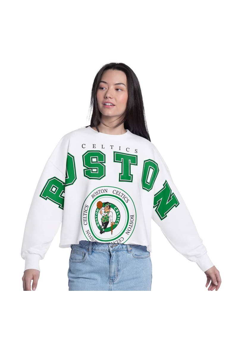 Women's G-III 4Her by Carl Banks  White Boston Celtics Bleachers Cropped French Terry Sweatshirt, Main, color, White