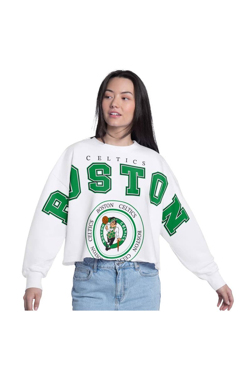 G-III 4HER BY CARL BANKS Women's G-III 4Her by Carl Banks White Boston Celtics Bleachers Cropped French Terry Sweatshirt, Main, color, White