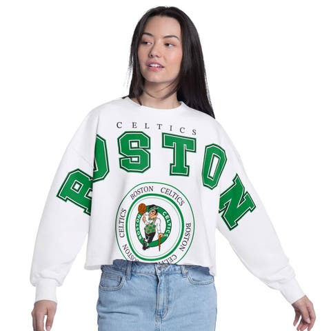 Women's G-III 4Her by Carl Banks  White Boston Celtics Bleachers Cropped French Terry Sweatshirt