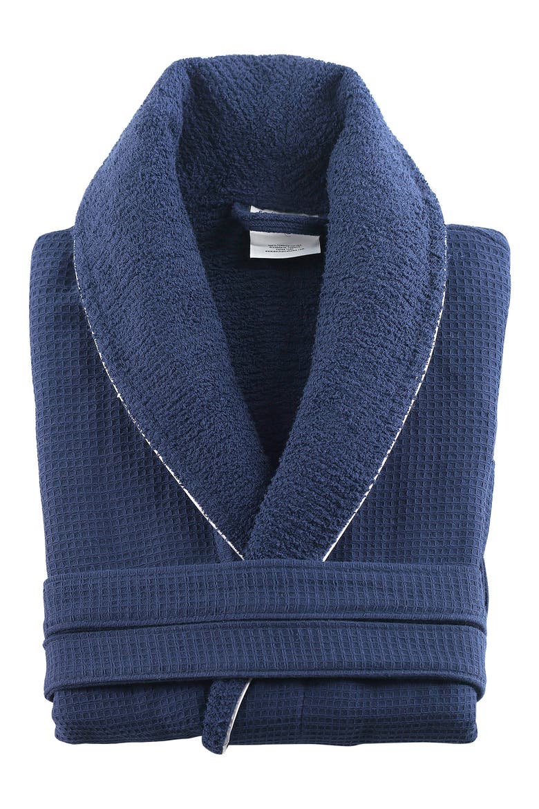 Shawl Waffle Turkish Cotton Bathrobe, Main, color, NAVY