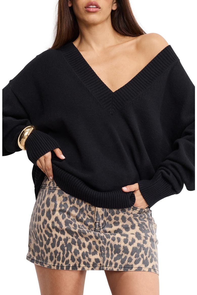 Oversize V-Neck Sweater, Main, color, BLACK001