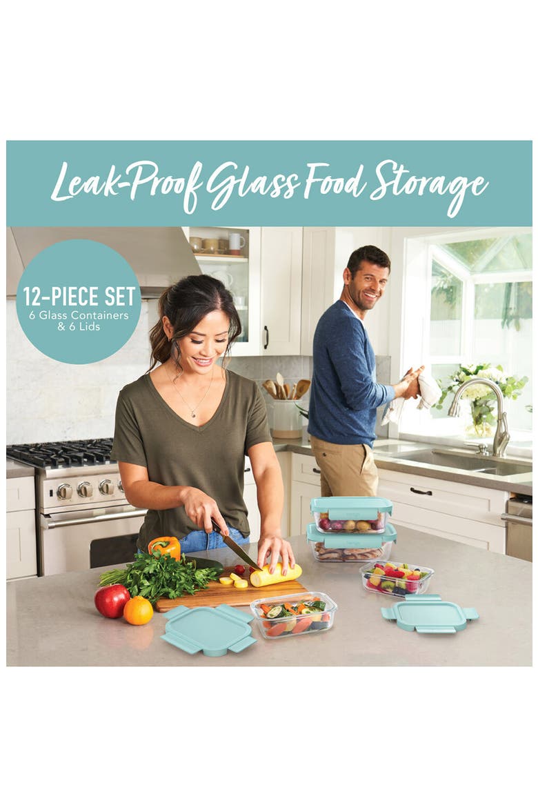 12-Piece Leak Proof Glass Food Storage Set, Alternate, color, AQUA