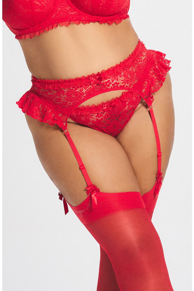 Rose Lace Garter Belt, Alternate, color, TIMELESS RED