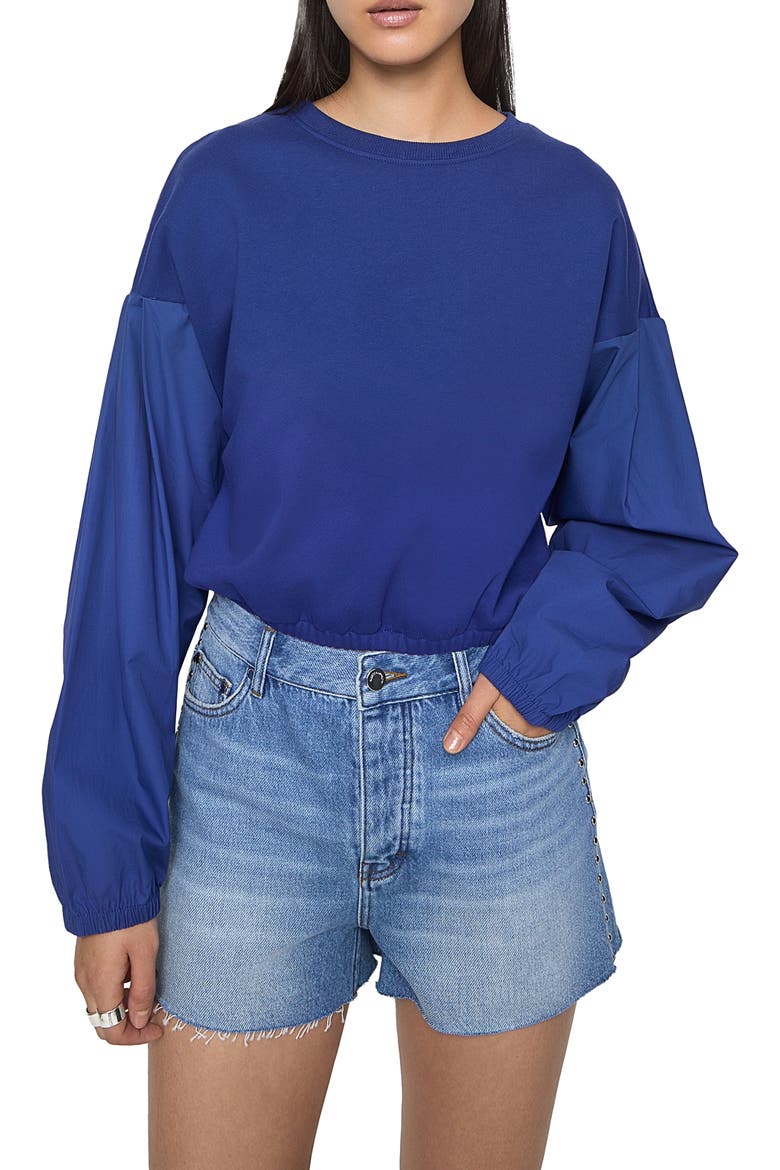 Julia Mixed Media Crop Cotton Blend Sweatshirt, Main, color, TWILIGHT