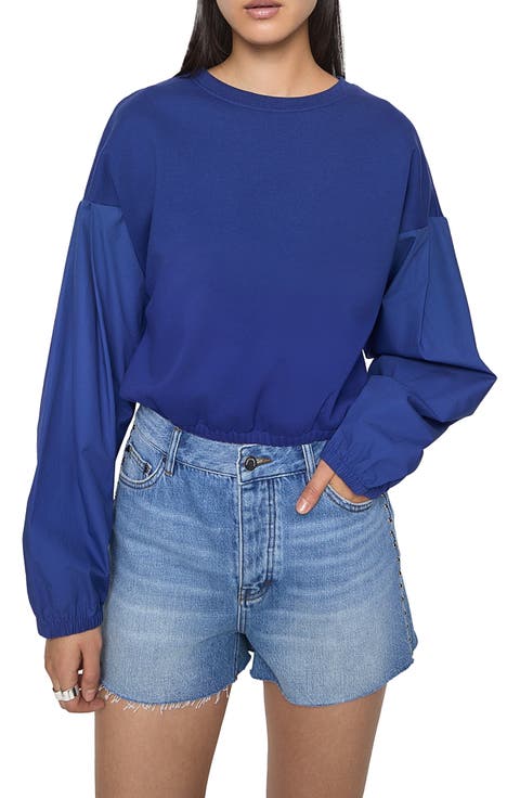 Julia Mixed Media Crop Cotton Blend Sweatshirt