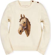 Hope & Henry Kids' Organic Horse Intarsia Sweater with Elbow Patches
