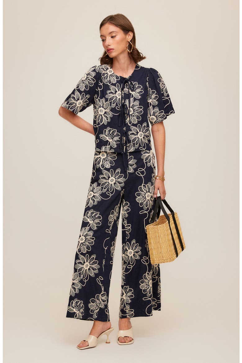 Nadine Floral Embroidery Woven Shirt, Alternate, color, NAVY