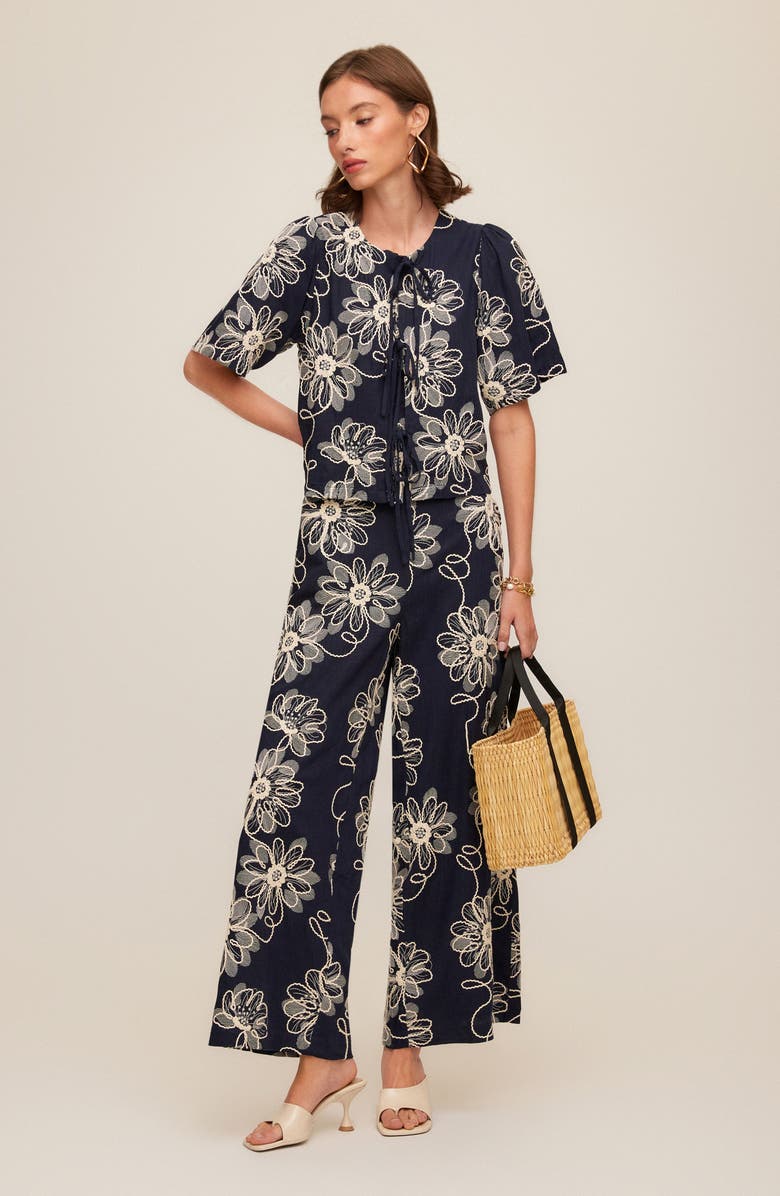 FIFTEEN TWENTY Nadine Floral Embroidery Woven Shirt, Alternate, color, Navy