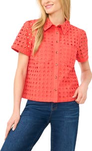 CeCe Cotton Eyelet Button-Up Shirt