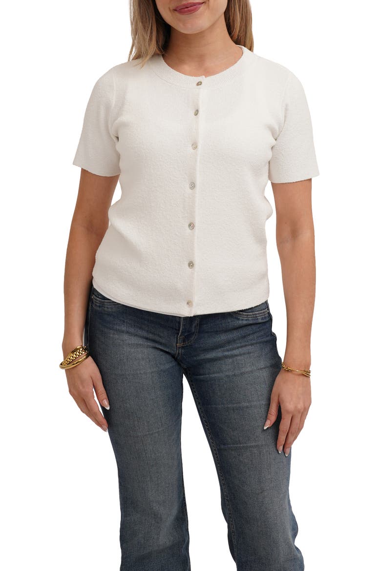 Short Sleeve Cardigan, Alternate, color, BONE