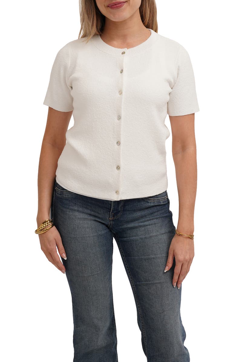 CYRUS Short Sleeve Cardigan, Alternate, color, Bone
