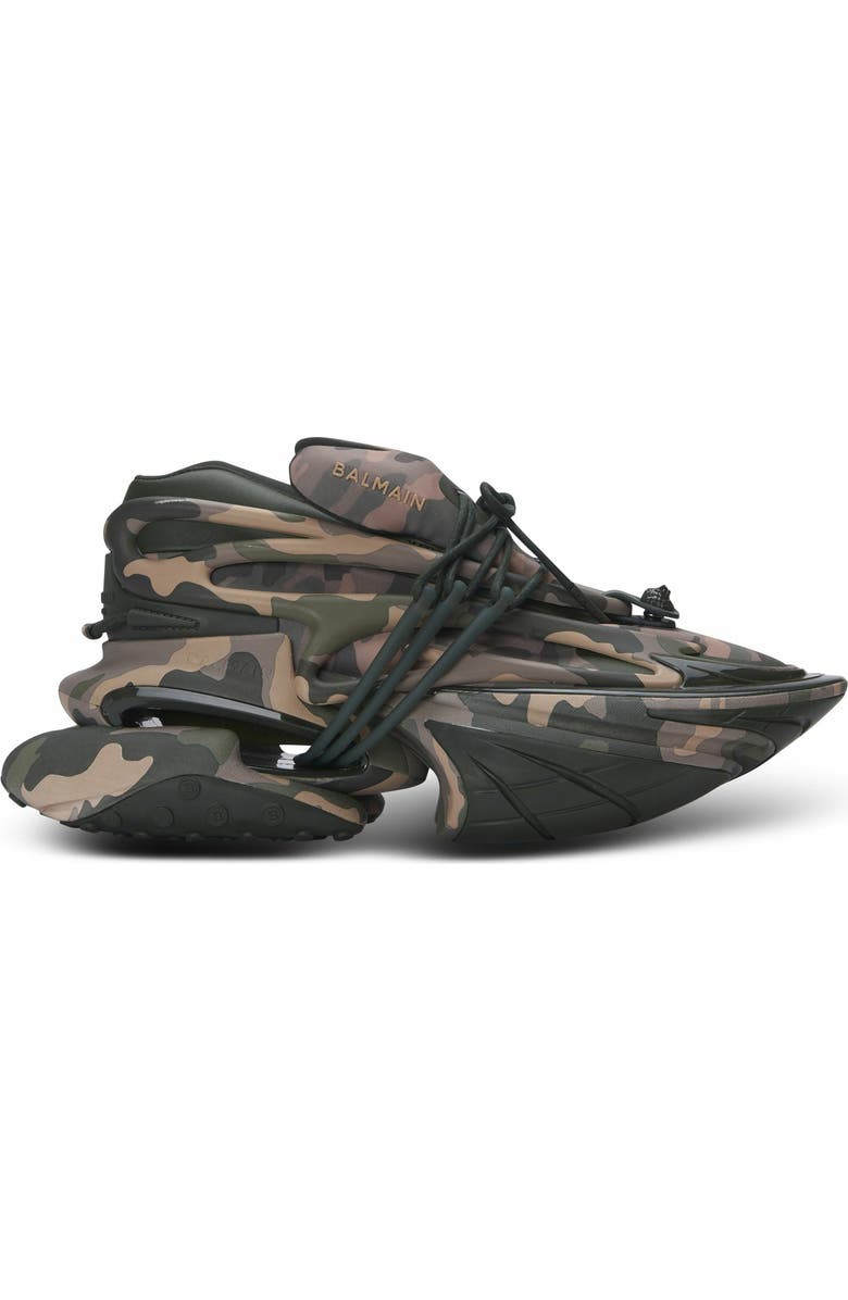 Balmain Unicorn Low Camouflage-Print Trainers, Main, color,
