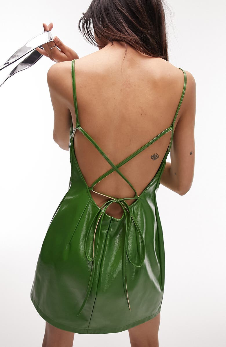 Topshop Faux Leather Mini Slipdress, Alternate, color, 