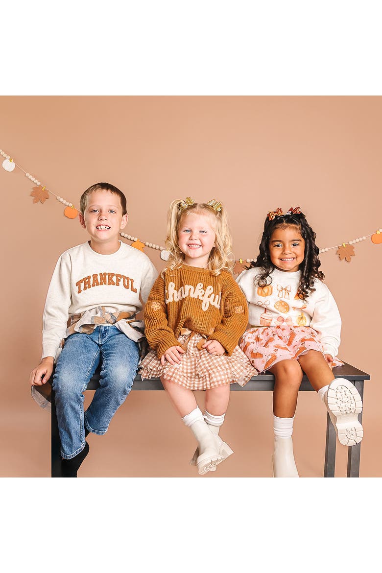 Thankful Patch Varsity Thanksgiving Sweatshirt, Alternate, color, Natural