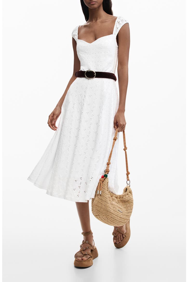 Cotton Eyelet Midi Dress, Main, color, WHITE