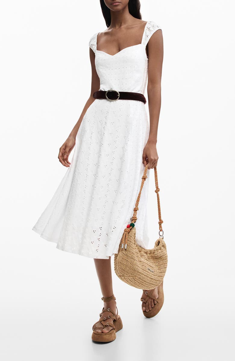 Desigual Cotton Eyelet Midi Dress, Main, color,