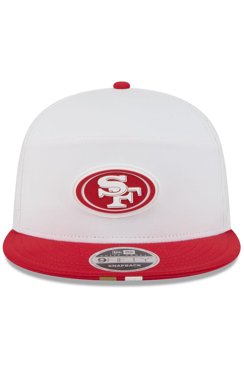 Men's New Era  White/Scarlet San Francisco 49ers 2025 NFL Training Camp Split Panel 9FIFTY Snapback Hat, Alternate, color, White