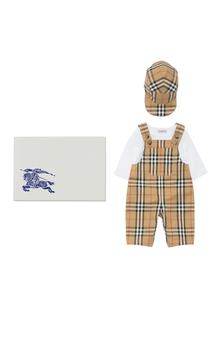 Burberry Cotton Three-piece Baby Gift Set, Main, color, Sand Beige
