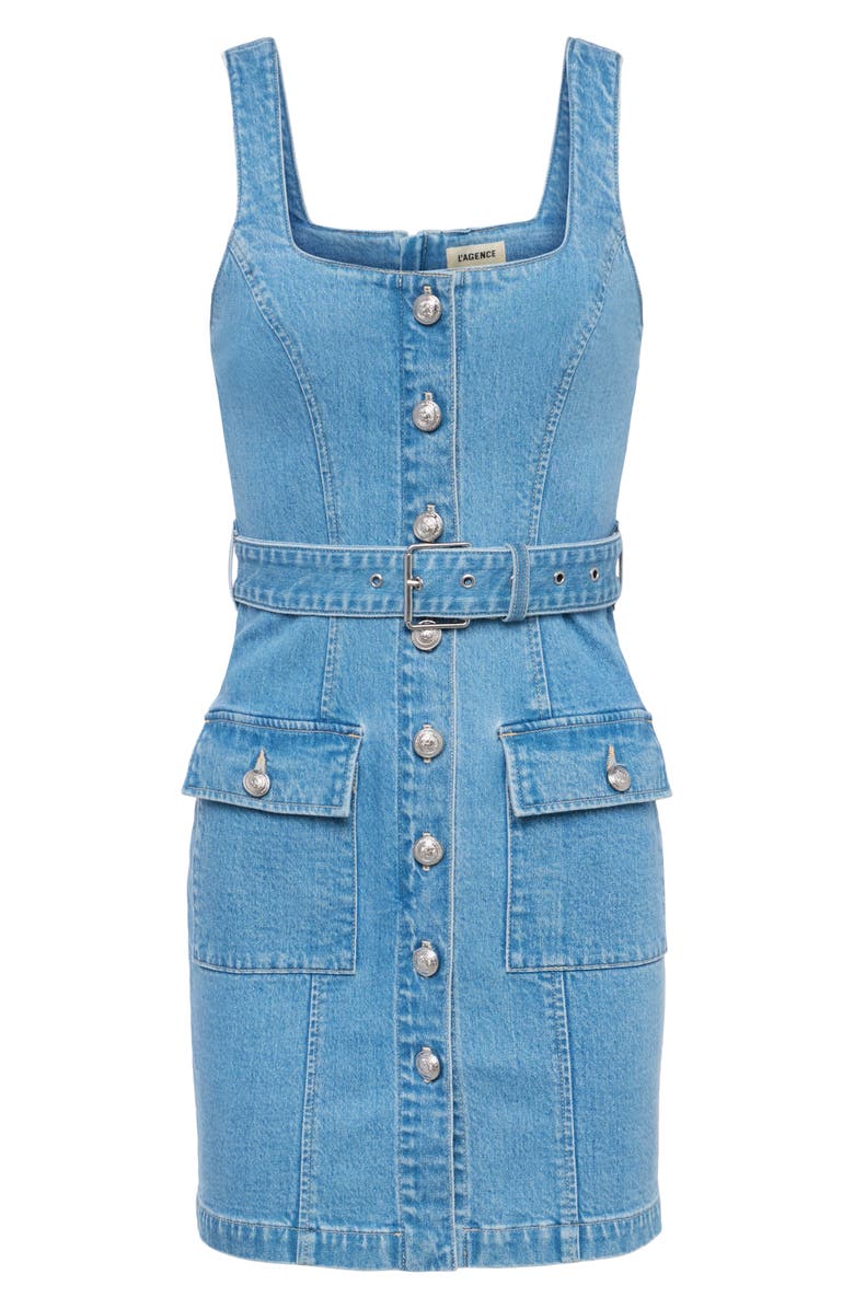 L'AGENCE Midy Belted Sleeveless Denim Minidress, Alternate, color, Olvera