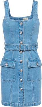 L'AGENCE Midy Belted Sleeveless Denim Minidress