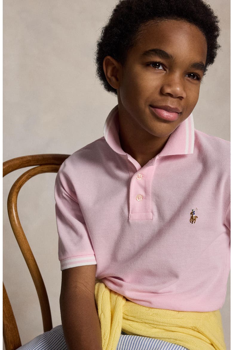 Kids' Tipped Cotton Piqué Polo, Alternate, color, PINK MU