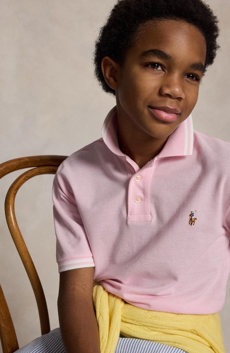 Polo Ralph Lauren Kids' Tipped Cotton Piqué Polo, Alternate, color, Carmel Pink/ White