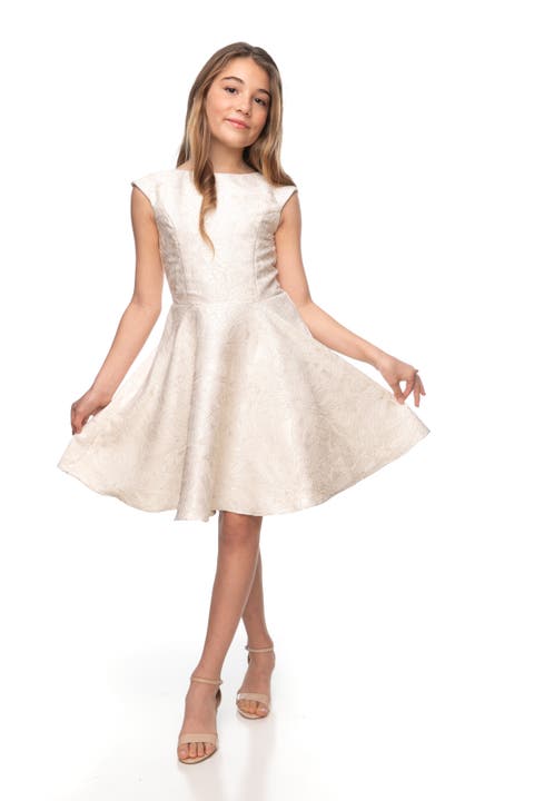 Cap Sleeve Boat Neck Dress In Longer Length (Big Kid)