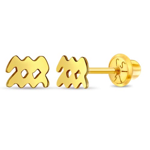 In Season Jewelry 14k Dainty Zodiac Sign Earrings in Gold Aquarius at Nordstrom