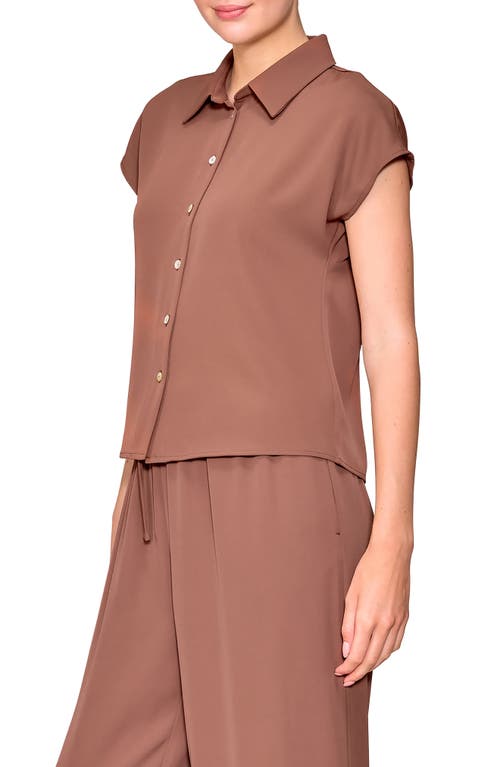 Melloday Cap Sleeve Button-up Shirt In Brown