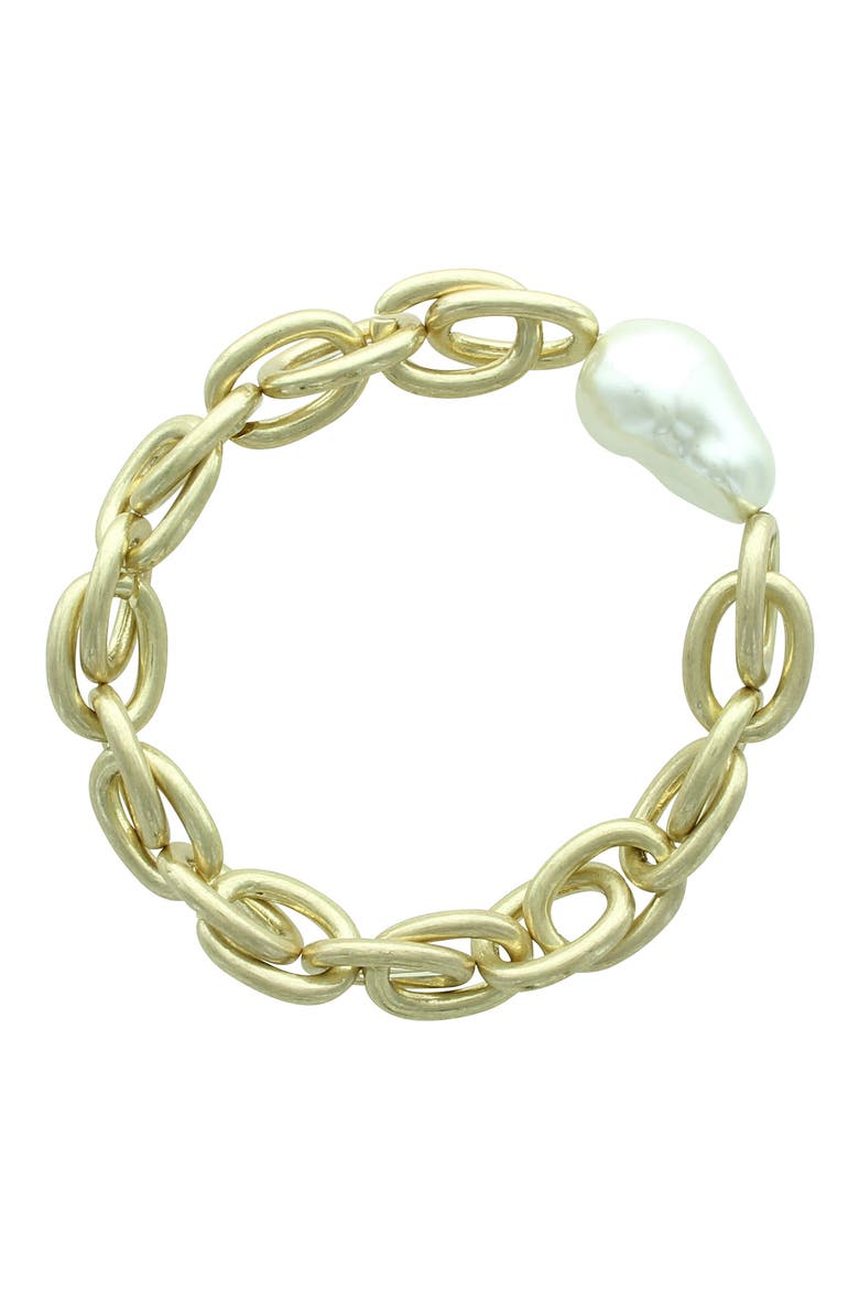 Bridget Faux Pearl Stretch Bracelet, Main, color, GOLD / WHITE