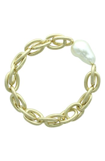 Olivia Welles Bridget Faux Pearl Stretch Bracelet In Gold