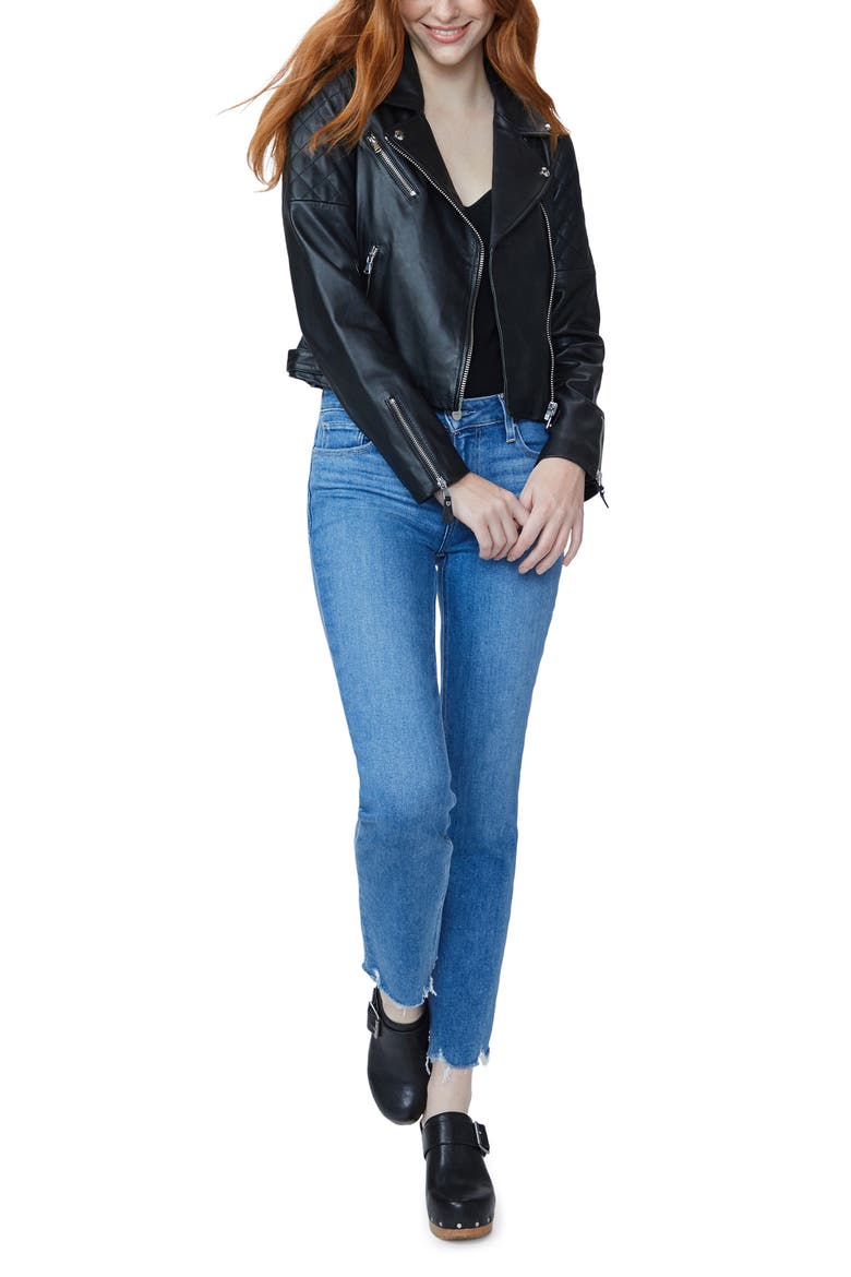Danisa Crop Leather Jacket, Alternate, color, BLACK