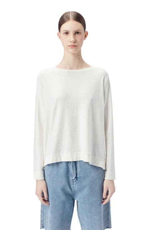 Boatneck Cotton Silk Cashmere Blend Sweater
