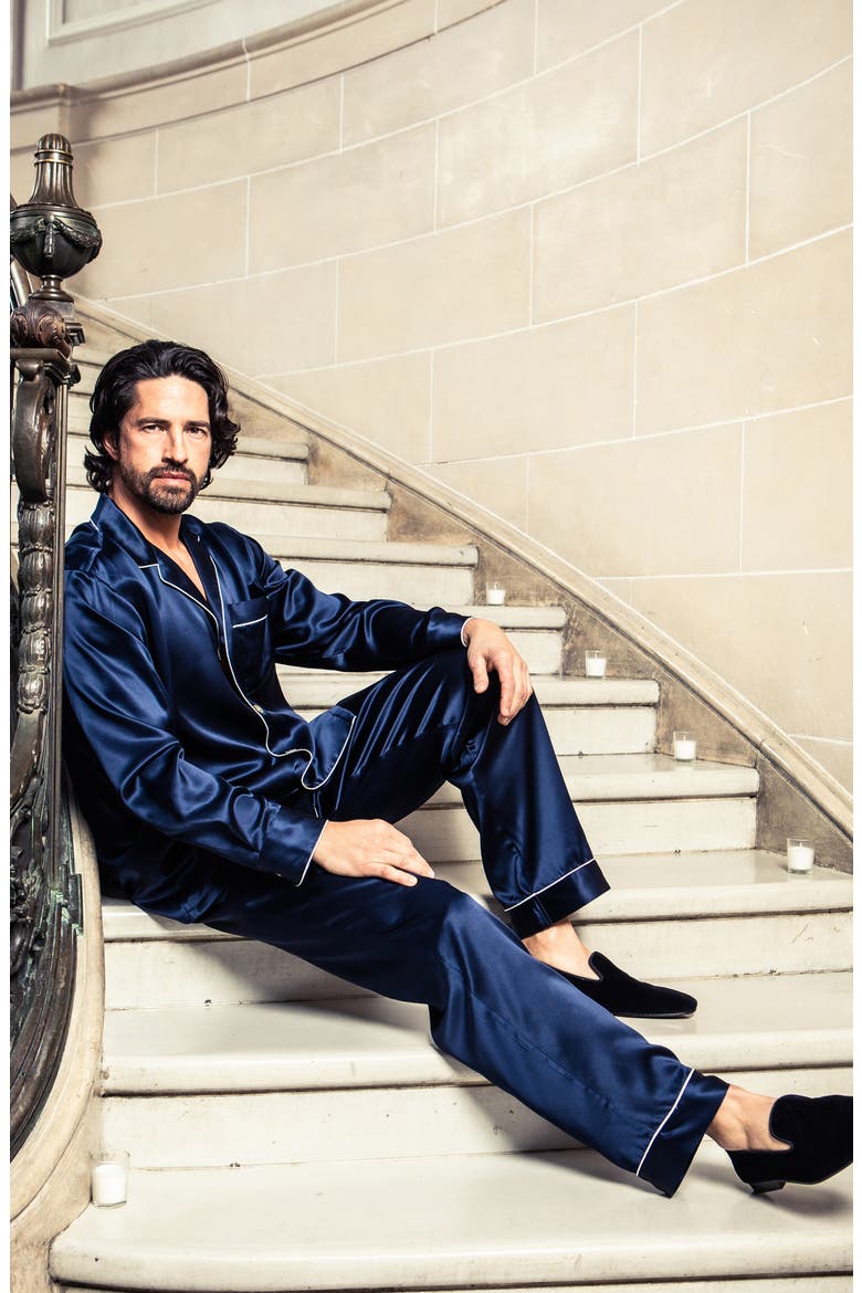 Silk Pajama Set, Alternate, color, NAVY