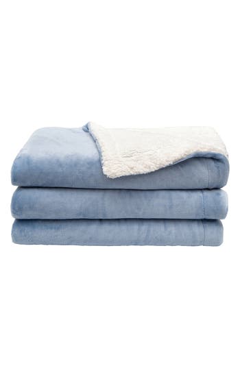 Woven & Weft Reversible Faux Shearling Throw Blanket In Blue