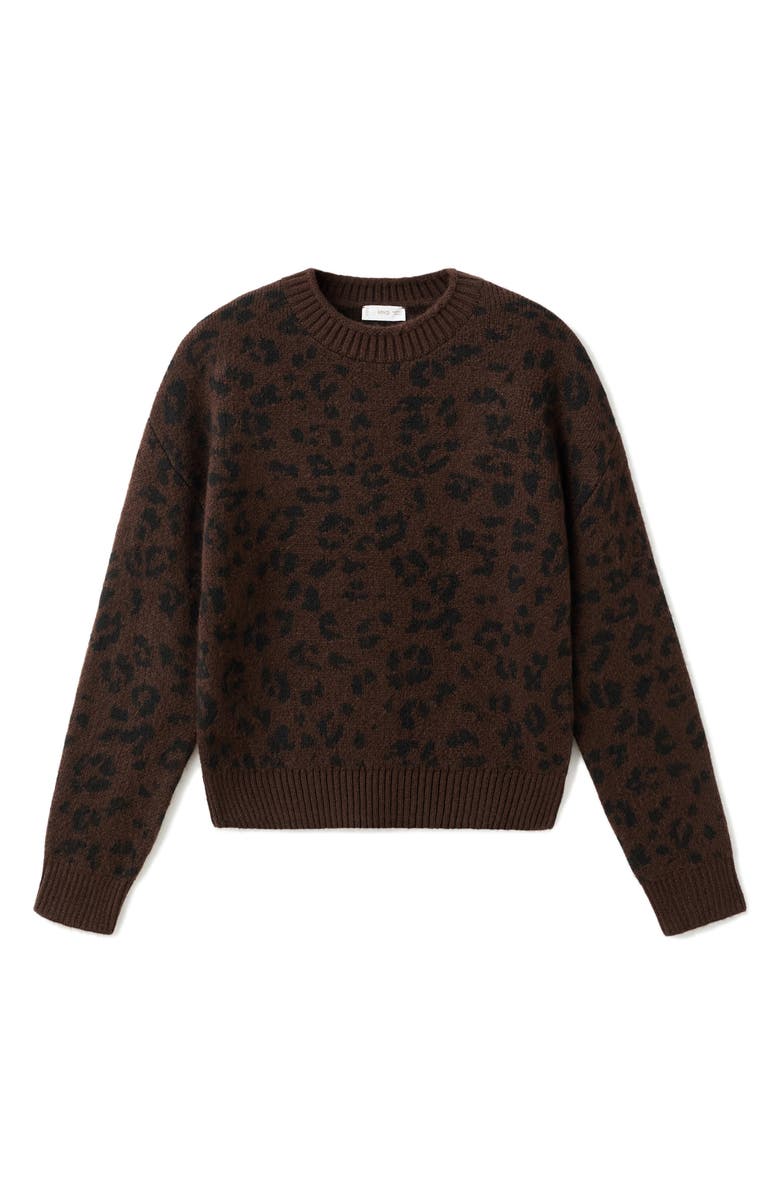 MANGO TEEN Leopard Design Sweater, Main, color, Brown
