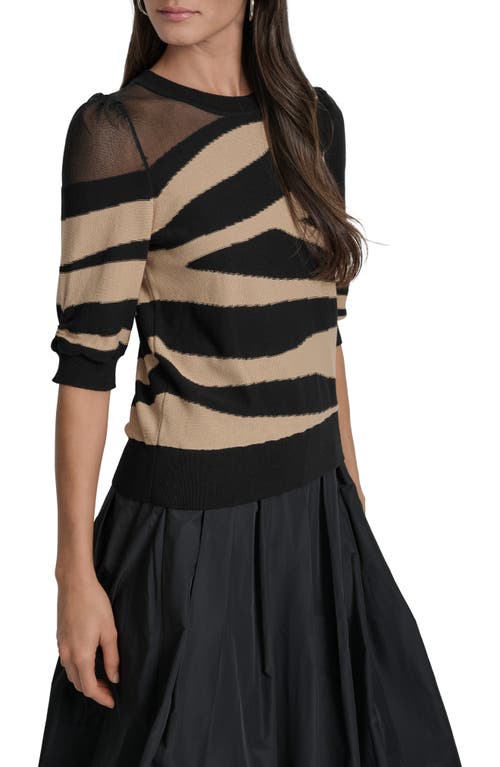 Dkny Zebra Stripe Three-quarter Sleeve Sweater In Multi