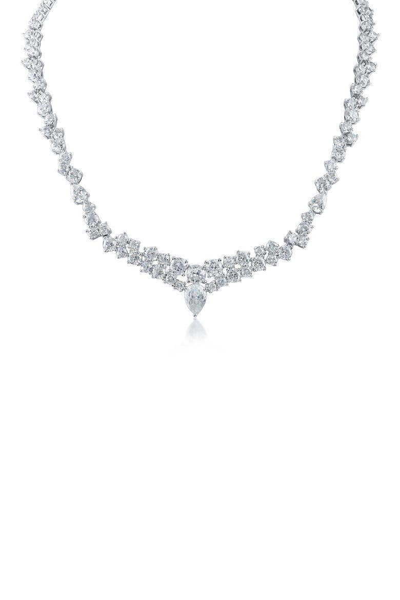 Round & Pear CZ Collar Necklace, Main, color, CLEAR/ SILVER