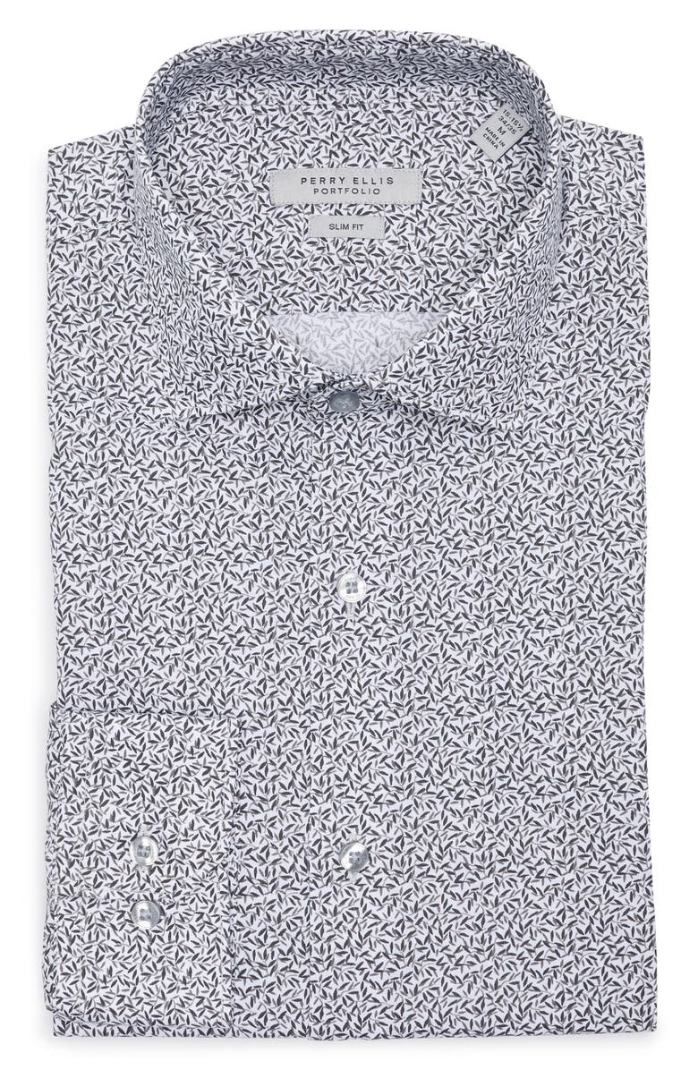 Perry Ellis Camo Floral Print Slim Fit Dress Shirt, Alternate, color, Dark Charcoal