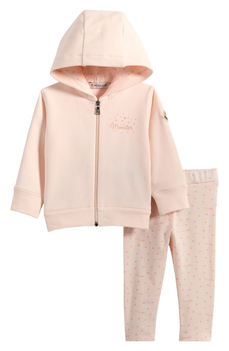 Moncler Kids' Full Zip Graphic Hoodie & Star Print Leggings Set, Main, color, Light Pink