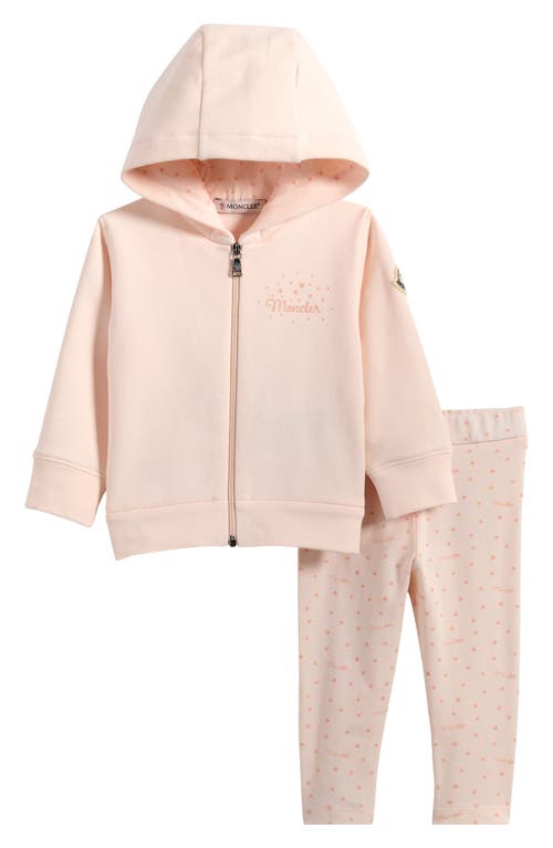 Moncler Kids' Full Zip Graphic Hoodie & Star Print Leggings Set In Pink