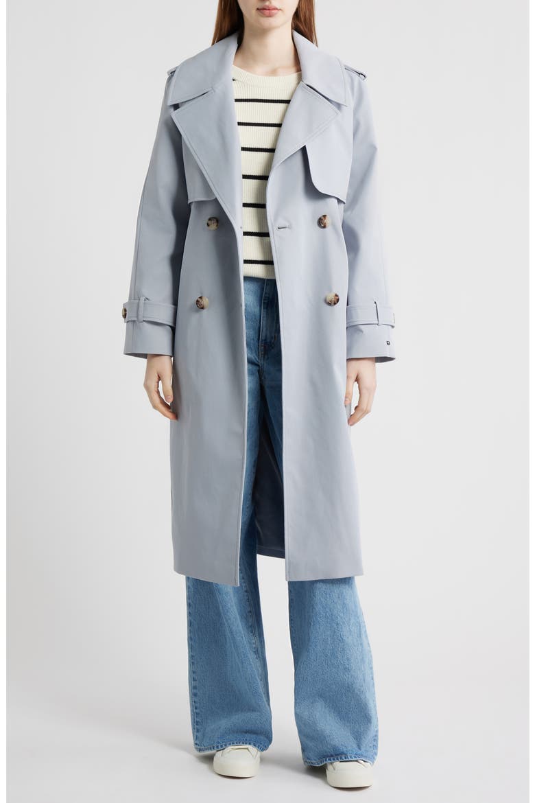 Longline Trench Coat with Double Gun Flap, Alternate, color, SILVER SMOKE