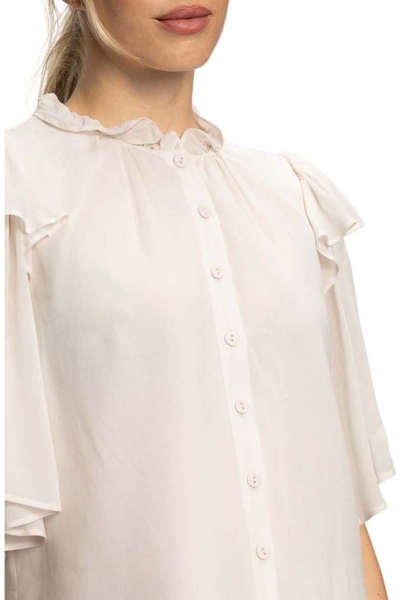Deja Vu Ruffle Flutter Sleeve Button-Up Shirt, Alternate, color, LIGHT OAT BEIGE