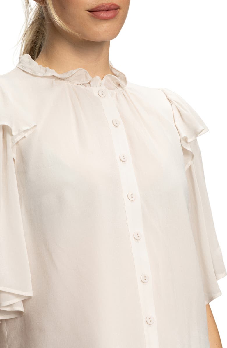 Sanctuary Deja Vu Ruffle Flutter Sleeve Button-Up Shirt, Alternate, color, Light Oat Beige