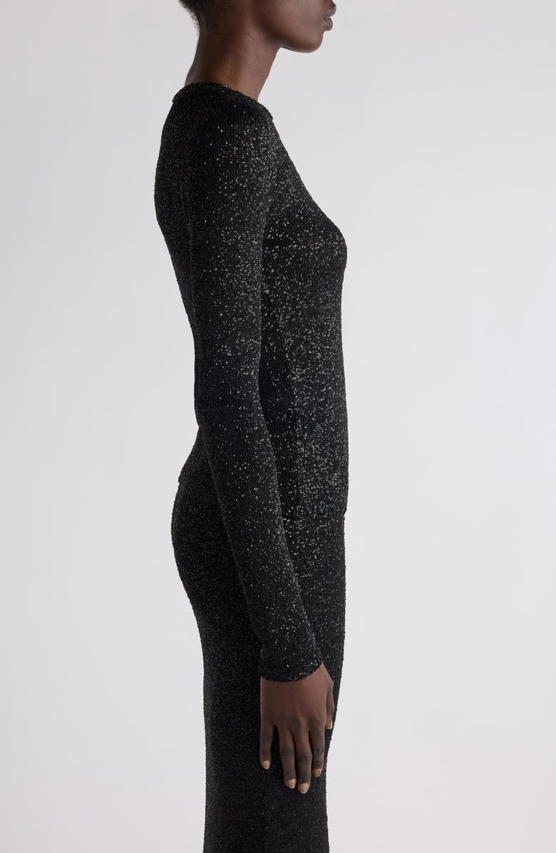 Balenciaga Fitted Sequin Crewneck Sweater, Alternate, color, Black