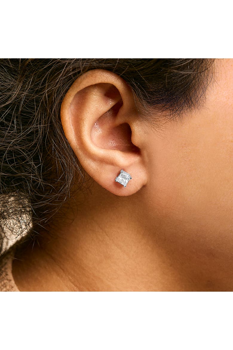 14K White Gold 1 1/2 Ct Princess Lab-Grown Diamond Solitaire Stud Earrings, Alternate, color, White