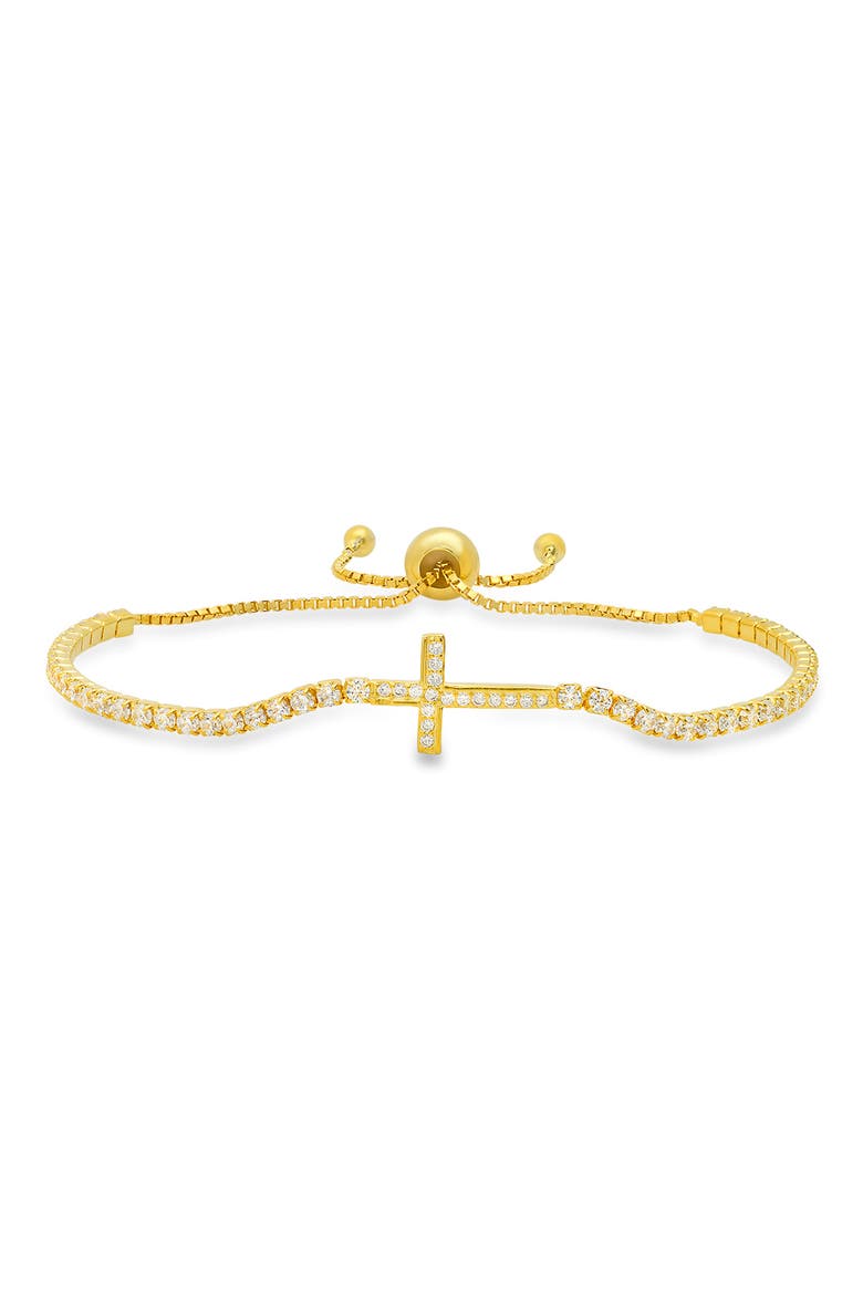 Sterling Silver Cubic Zirconia Cross Bracelet, Main, color, GOLD