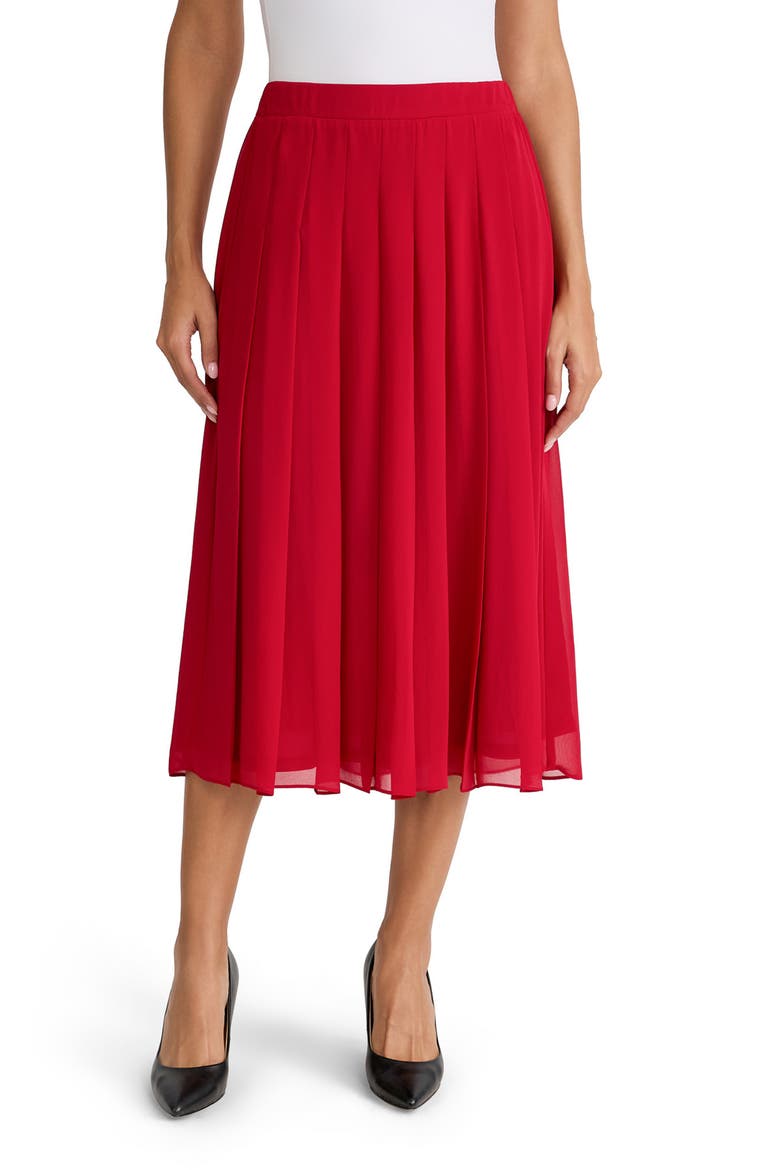 Pleated Front Midi Skirt, Main, color, FIRE RED