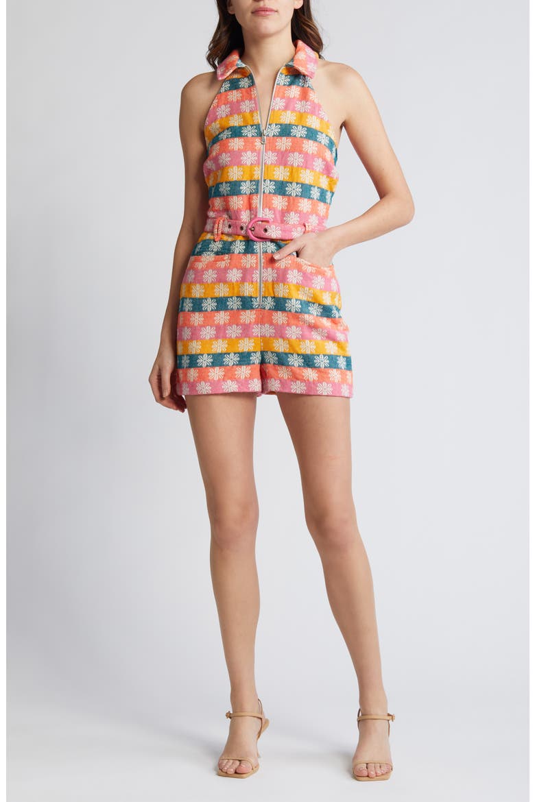 Valentine Floral Stripe Cotton Romper, Main, color, FRUIT PUNCH