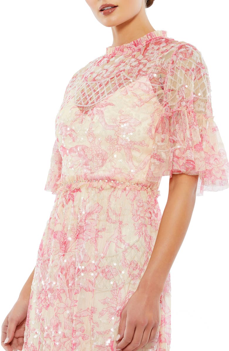 Mac Duggal Flounce Sleeve Floral Embellished Dress, Alternate, color, 